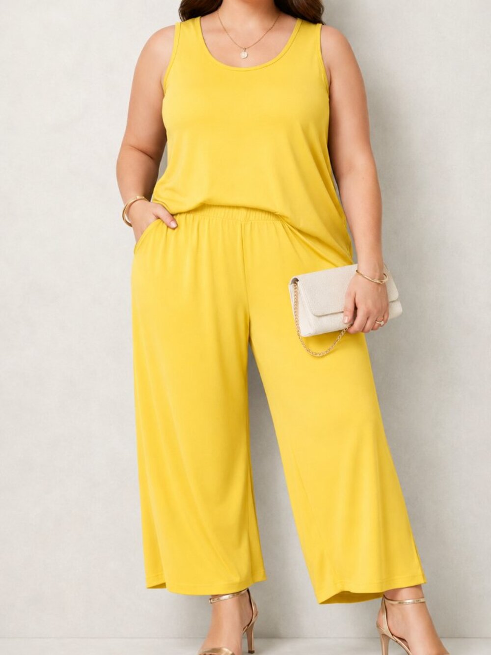 Bright Yellow Two-Piece Lounge Set With Pockets - Picture 9 of 9